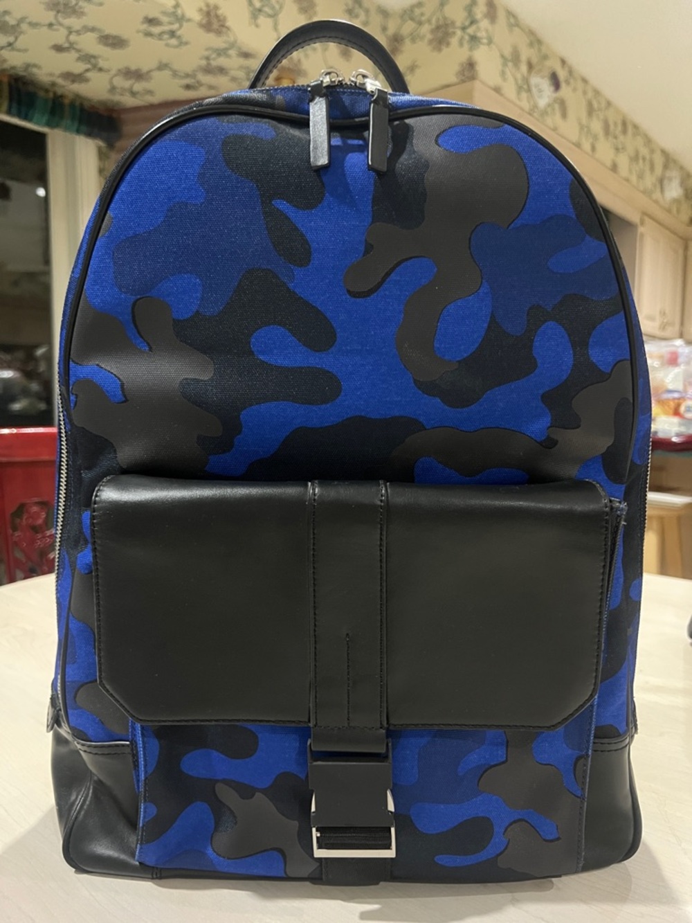 NWOT Banana Republic Blue and Black Camo Backpack with Leather Pocket